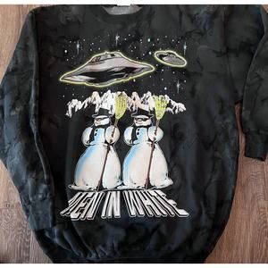 Vintage 90s XL Men In White Snow Man Glow In The Dark Sweatshirt UFO Tie Dye